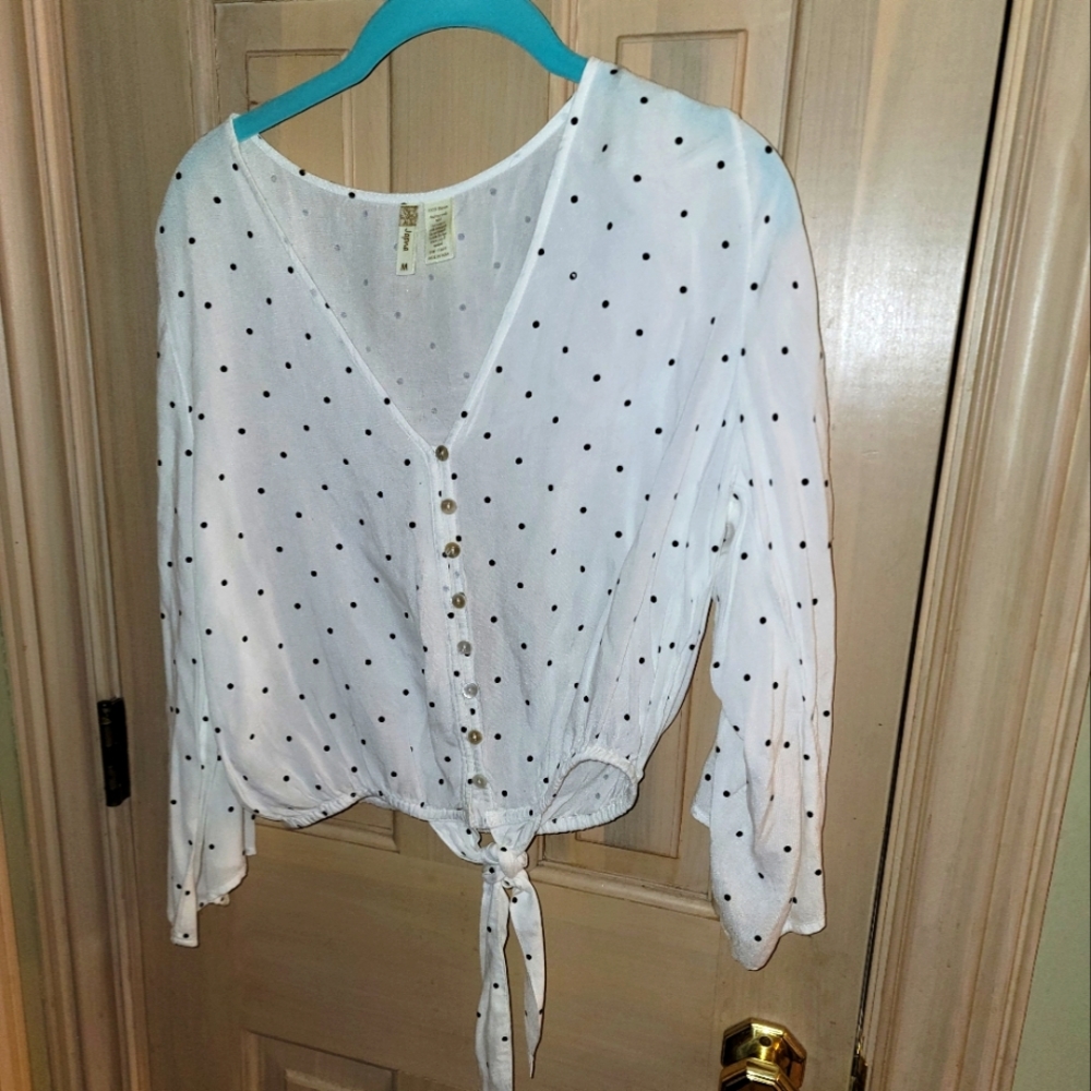 Misses Japna sz M cropped Polka dot shirt 3/4 sleeves